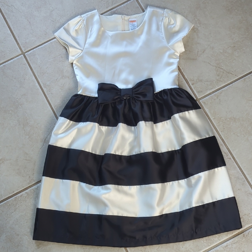 Gymboree Black and Cream Striped Formal Dress Girls Size 7